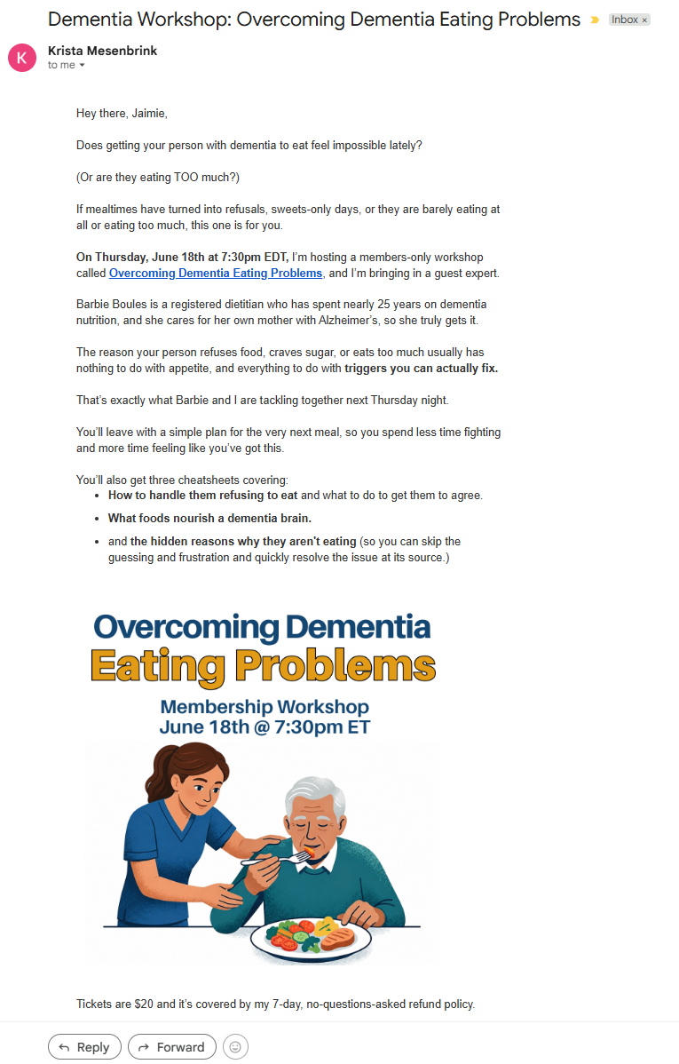 A campaign email written by the AI marketer, shown as received in a Gmail inbox